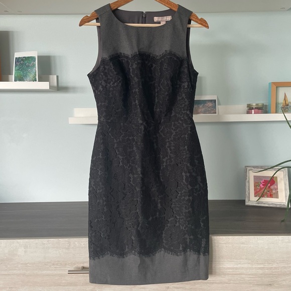 NWT Banana Republic Gray and Black Lace Overlay Sleeveless Sheath Dress - Picture 2 of 14